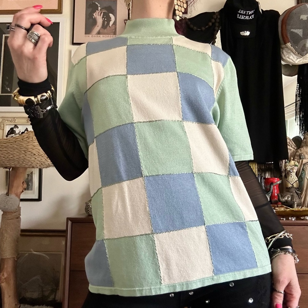 Vintage 90s Pendleton Silk / Nylon Patchwork Top … - image 4